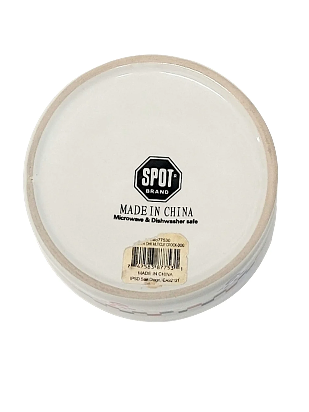 Spot Brand White Cat Bowl Ceramic with Multicolor Paw & Checker Accents